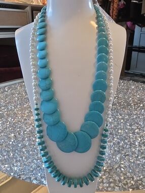 COSTUME JEWELRY, Faux Turquoise & Pearls Beaded Necklaces  20" ,& 26" NWOT